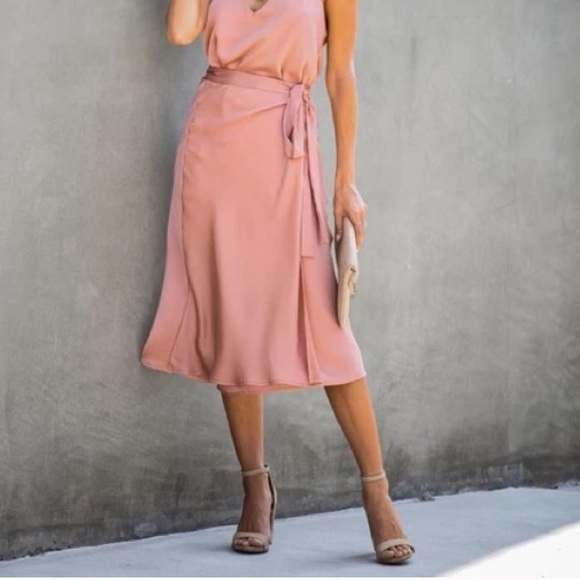 Vici Sophisticated Living Textured Wrap Midi Skirt - Mushroom Brown - Picture 3 of 5